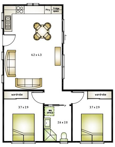 rumah leter l 2 kamar tidur