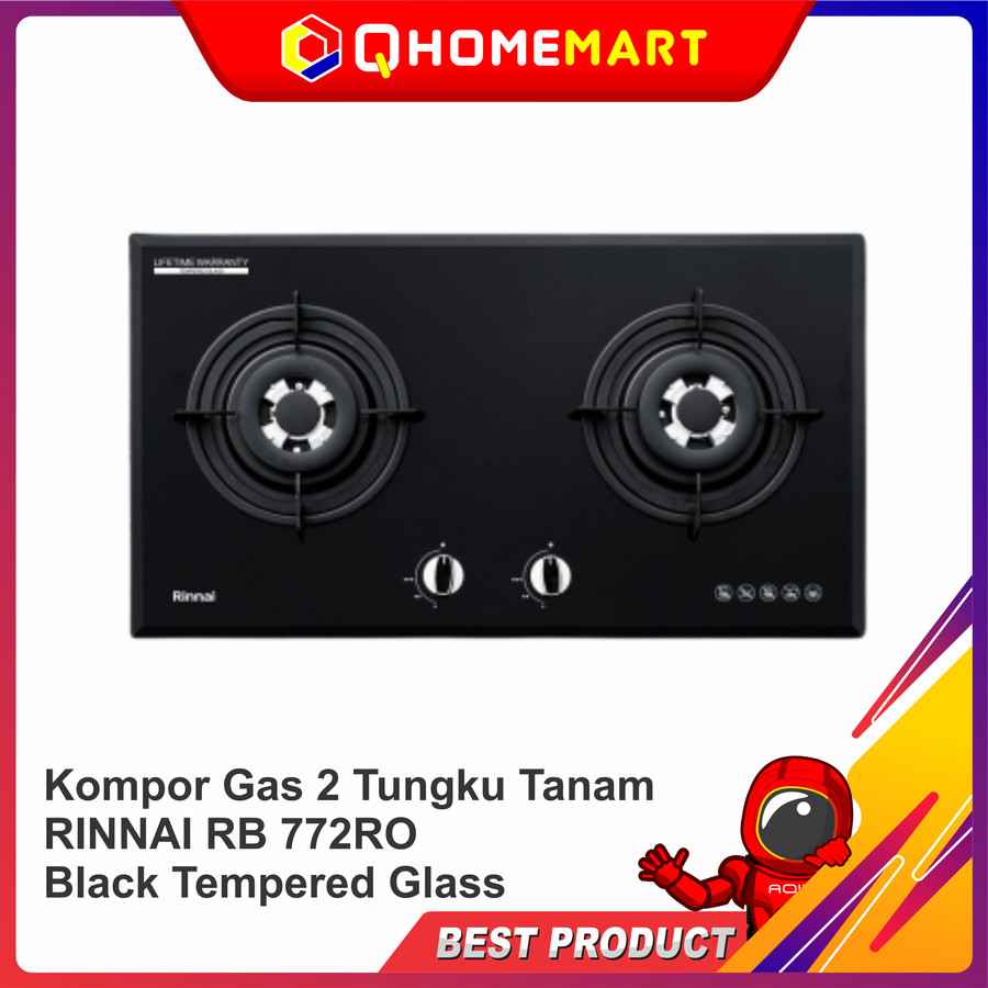 Kompor Gas 2 Tungku Tanam RINNAI RB 772RO Black Tempered Glass 11zon