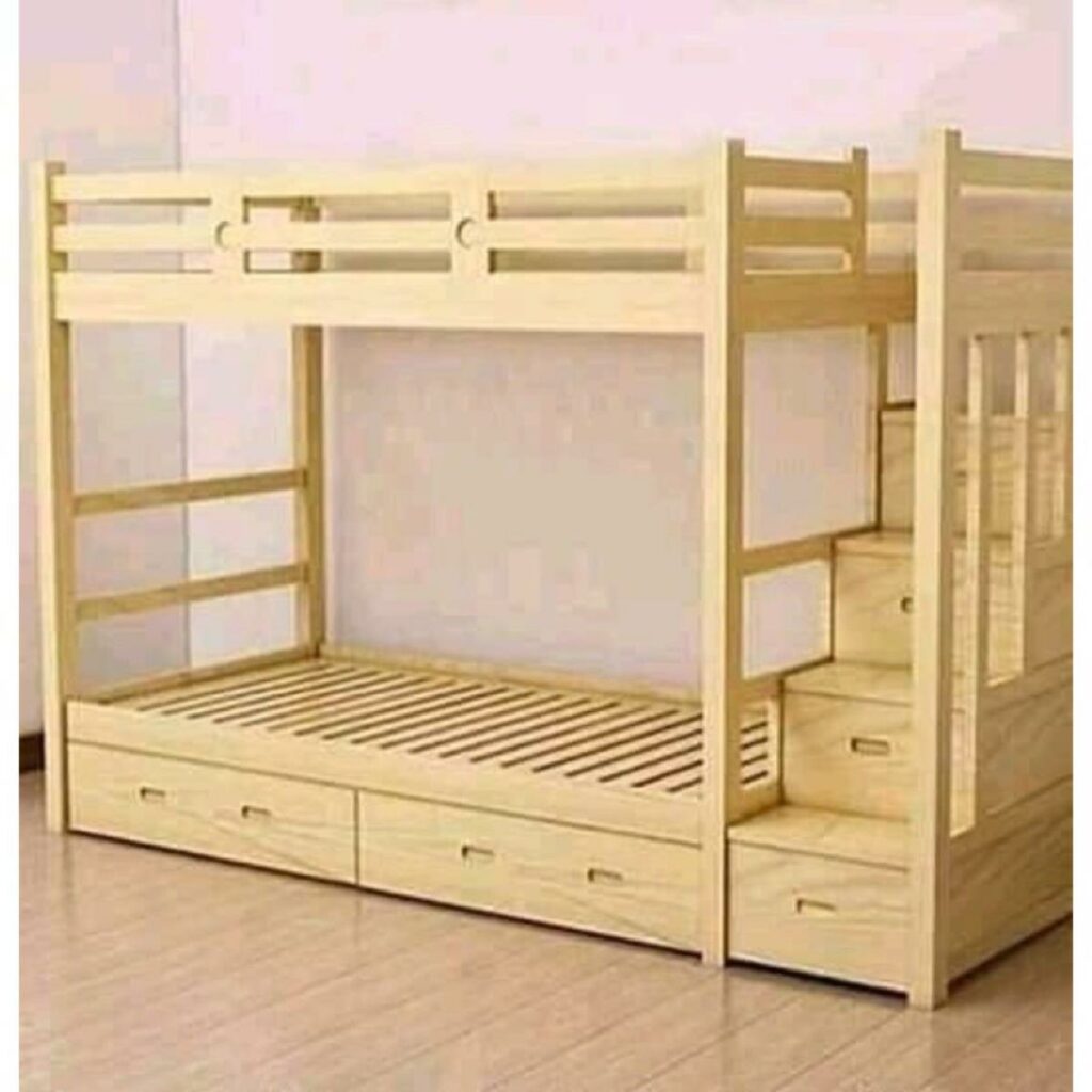 tempat tidur tingkat tangga samping dengan laci 